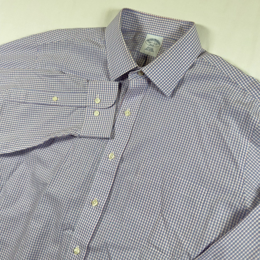 Brooks Brothers 346 Button Down Mens Shirt 16.5 2/3 Blue Red Plaid Slim Fit